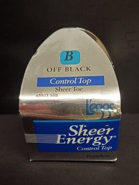 Vintage L'eggs Leggs Sheer Energy Control Top Off Black Pantyhose